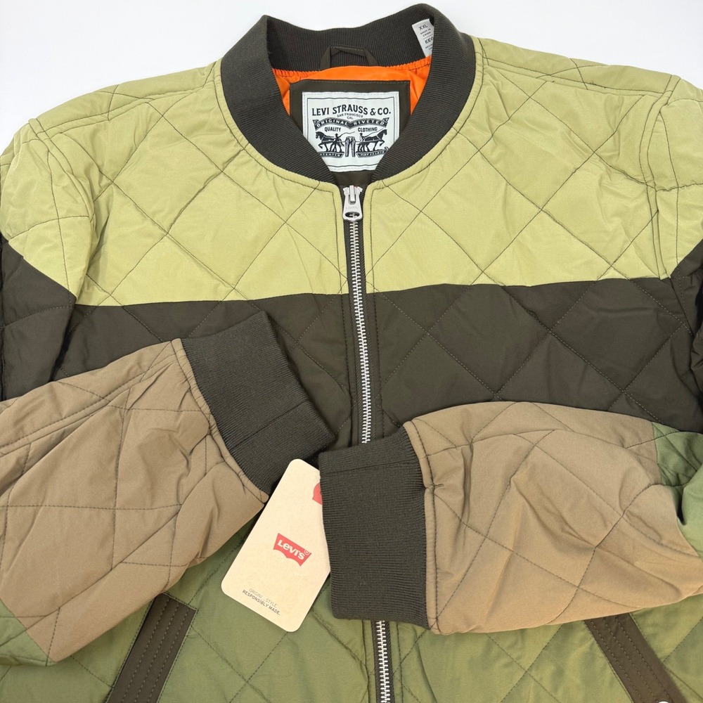 Levis Mens Quilted Bomber Jacket Colorblock Green‎ Tan XXL LM2RP388 NEW